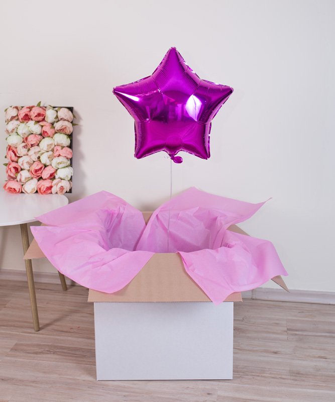 Balon różowa gwiazdka z helem w pudełku – Czary Alicji