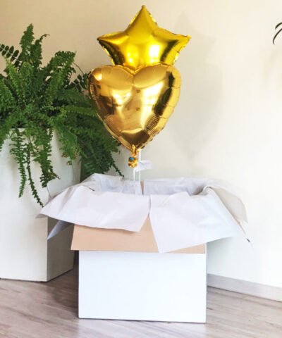 Balony serce i gwiazdka złota w pudełku – Złoty duet
