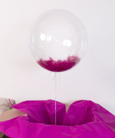 Balon gigant kula z helem i piórkami w pudełku – Delikatność