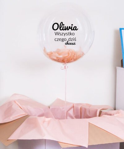 Wielki balon w pudełku z napisem – Wszystko czego dziś chcesz