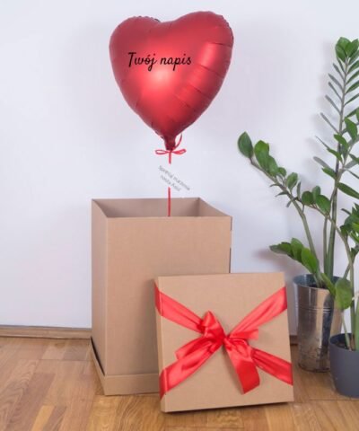 Balon z helem na prezent – Czerwone serce + Twój napis