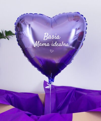 Balon serce fioletowe z helem w pudełku – Mama idealna