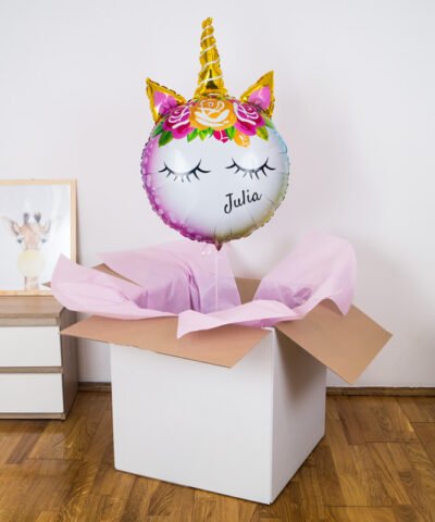 Personalizowany balon w pudełku – Jednorożec