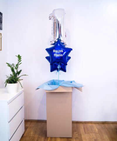 Balony z cyfrą jeden na roczek dla chłopca – First Birthday