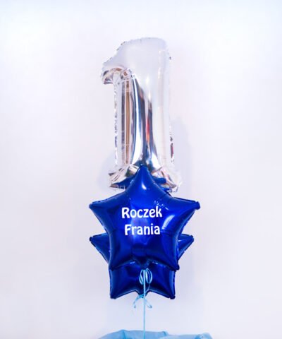 Balony z cyfrą jeden na roczek dla chłopca – First Birthday