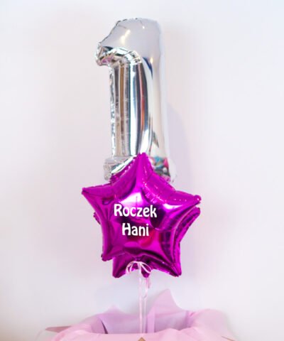 Balony z cyfrą jeden na roczek dla dziewczynki – First Birthday
