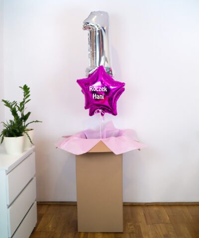 Balony z cyfrą jeden na roczek dla dziewczynki – First Birthday