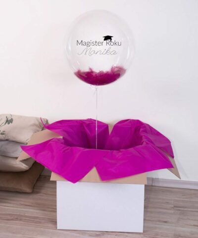 Personalizowany balon z helem i piórkami na prezent – Pani Magister Roku