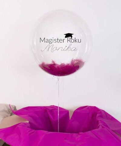 Personalizowany balon z helem i piórkami na prezent – Pani Magister Roku