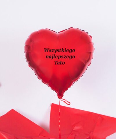 Balon serce czerwone z helem w pudełku na prezent  – Wszystkiego najlepszego Tato