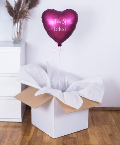 Balon serce z helem w pudełku na prezent + Twój napis