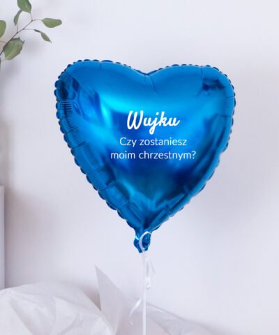 Prośba o bycie Ojcem Chrzestnym – niebieski balon z helem w pudełku