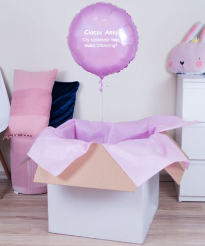 Różowy balon z helem dla przyszłej Mamy Chrzestnej