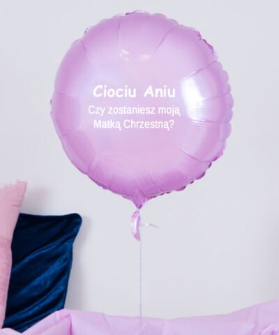 Różowy balon z helem dla przyszłej Mamy Chrzestnej