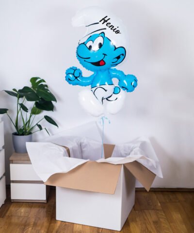 Balon z helem Smerf oraz imieniem dla dziecka