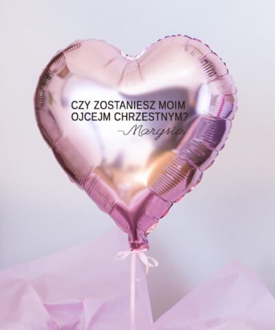 Prośba o bycie Ojcem Chrzestnym – różowy balon z helem w pudełku
