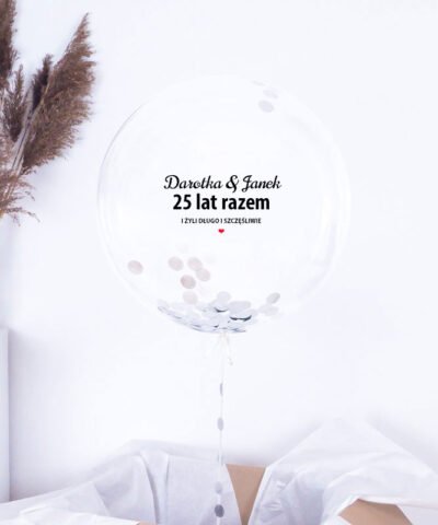 Przezroczysty balon z helem i konfetti –  Rocznica Ślubu balon XXL