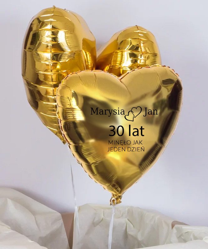 Balony z艂ote serca z helem na rocznic臋 艣lubu
