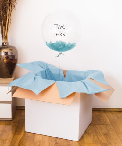 Przezroczysty balon z helem –  błękitna kula z Twoim napisem