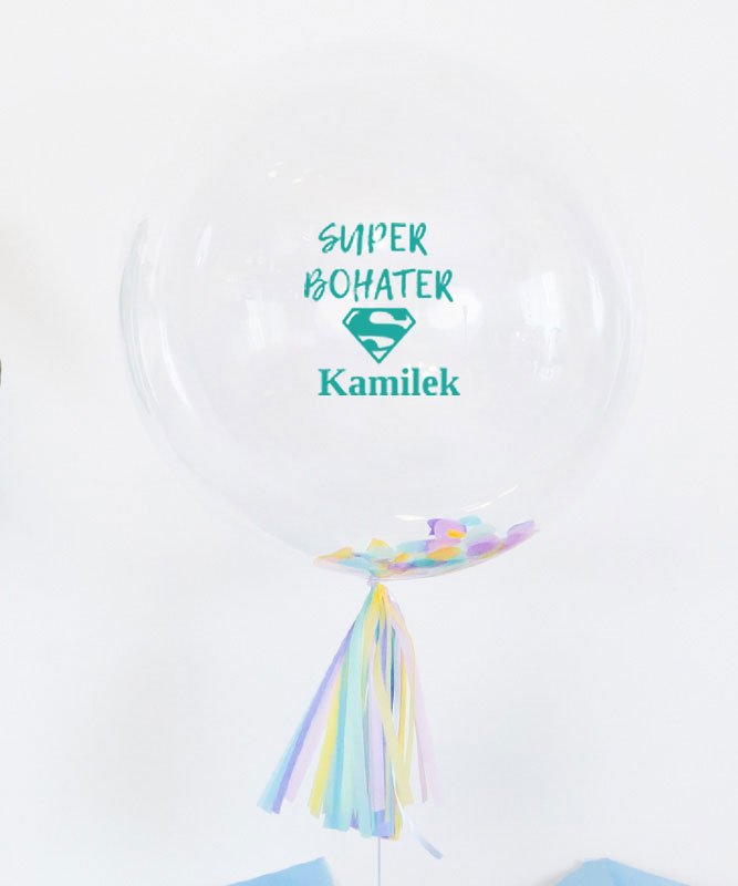 Ogromny balon kula z helem dla chłopca – Super Bohater + imię