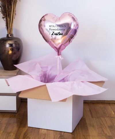 Balon z helem różowe serce – Witaj szkoło