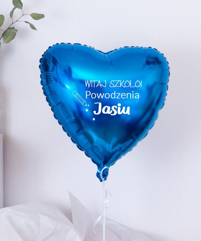 Balon z helem niebieskie serce – Witaj szkoło