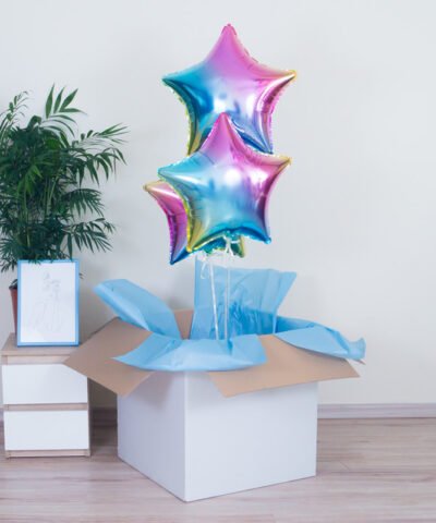 Balony gwiazdki z helem w pudełku – Pastelowe