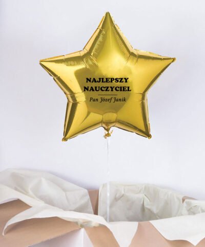 Balon złota gwiazdka z helem dla nauczyciela + personalizacja