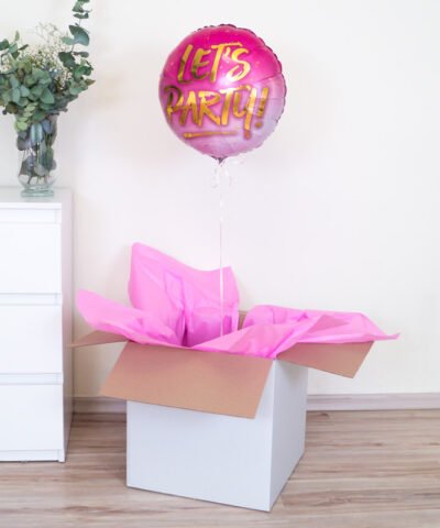 Różowy balon z helem w pudełku – Let’s Party