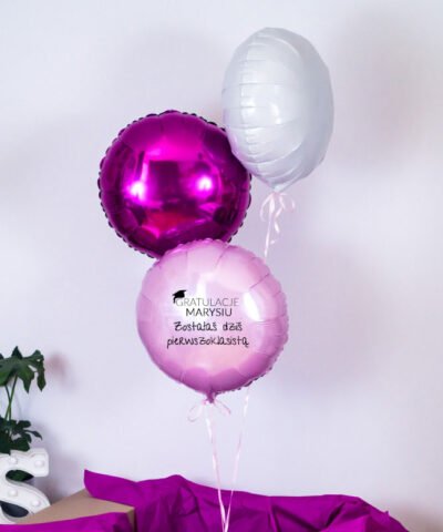Balony z helem w pudełku dla pierwszoklasisty z imieniem