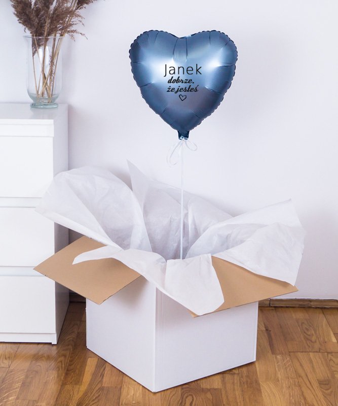 Balon serce niebieskie personalizowane z helem – Dobrze, że jesteś