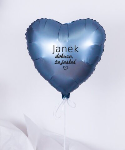 Balon serce niebieskie personalizowane z helem – Dobrze, że jesteś