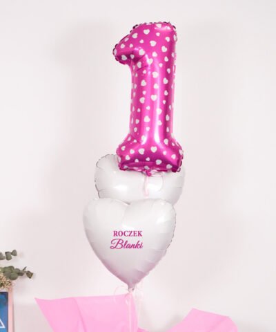 Balony na roczek z helem w pudełku dla dziewczynki