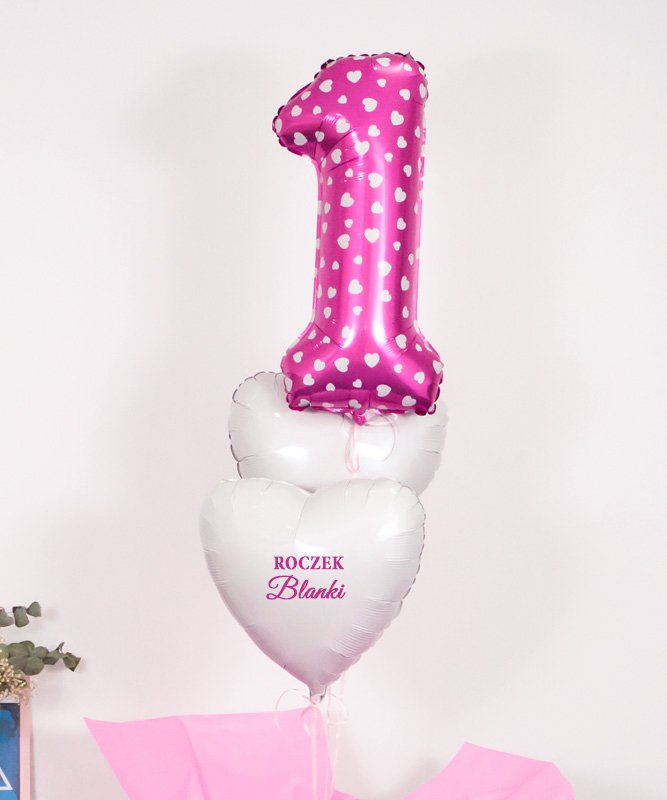 Balony na roczek z helem w pudełku dla dziewczynki