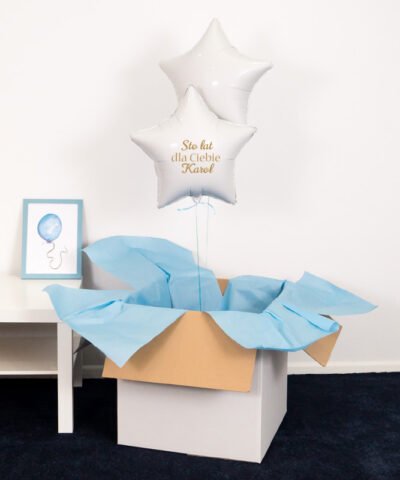 Balony z helem niebieskie gwiazdki na urodziny – 100 lat