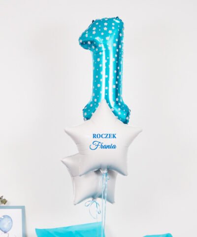 Balony na roczek z helem w pudełku dla chłopca