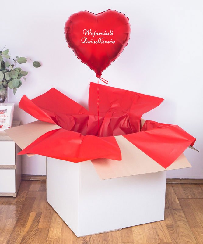 Prezent dla Dziadków – balon czerwone serce z helem w pudełku