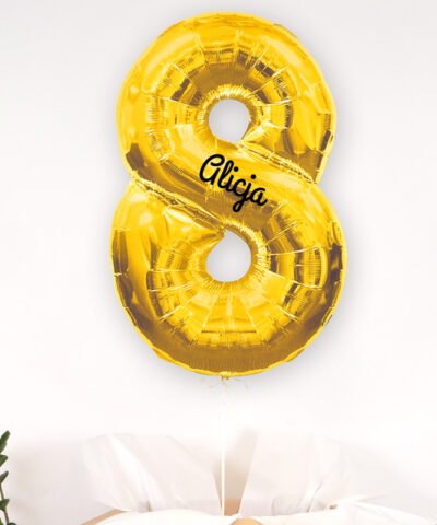 Balon cyfra złota 8 z helem w pudełku