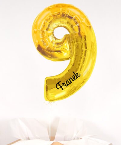 Balon cyfra złota 9 z helem w pudełku