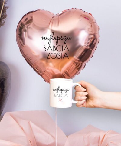 Balon z helem serce w pudełku dla Babci + kubek