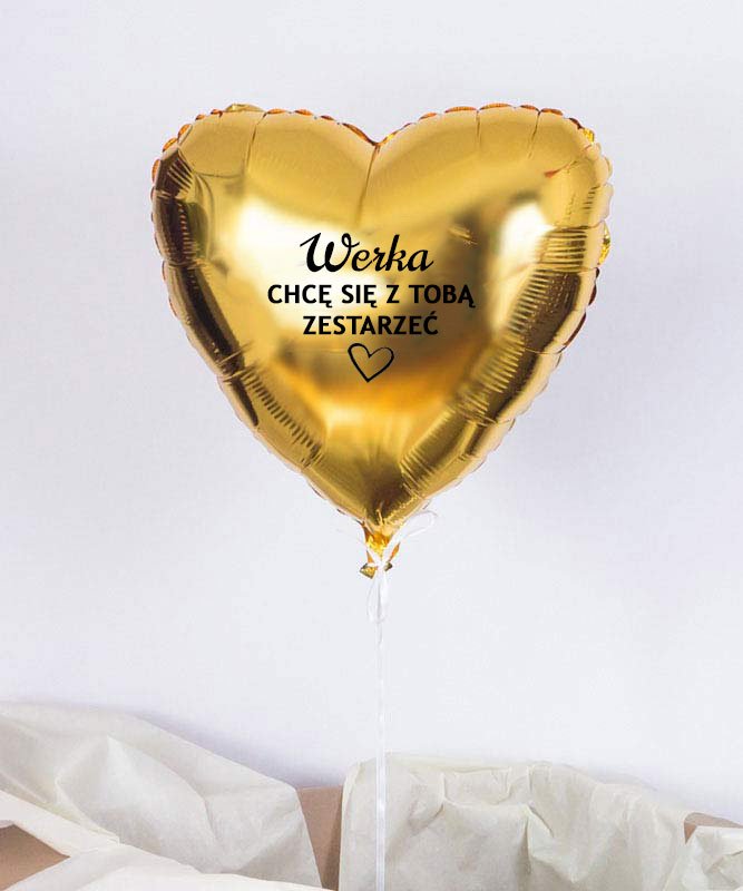 Balon złote serce wypełniony helem na prezent – Chcę się z Tobą Zestarzeć