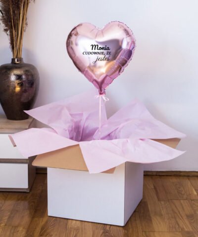 Balon różowe serce z helem w pudełku – Cudownie, że jesteś