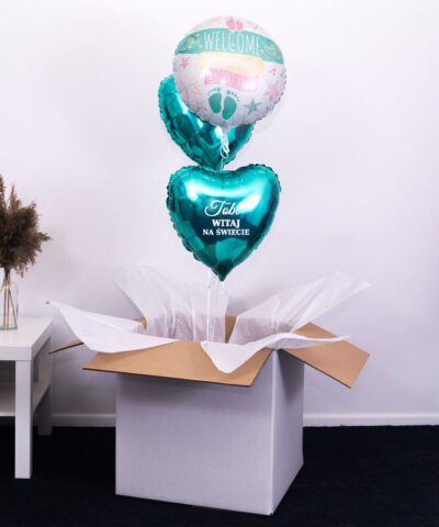 Trio balonowe w pudełku na prezent – Hello Sweet Baby