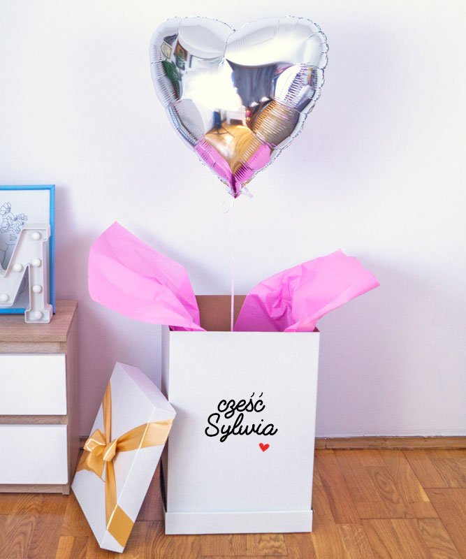 Balon serce z helem w eleganckim pudełku – Cześć