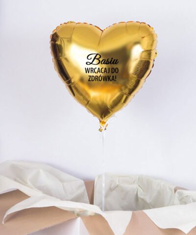 Balon złote serce z helem w pudełku na prezent – Wracaj do zdrowia