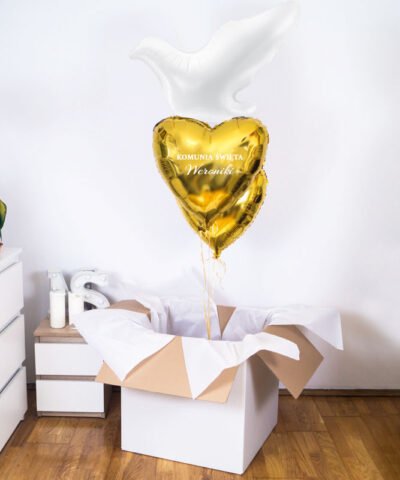 Prezent na komunię – balony z helem w pudełku