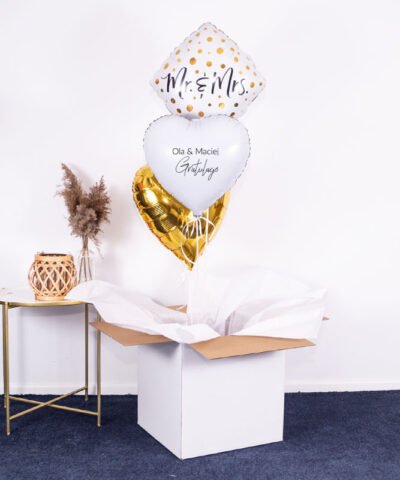Balony z helem w pudełku dla pary – Mr & Mrs