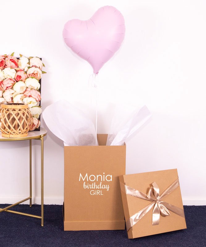 Balon różowe serce z helem w prezentowym pudełku – Birthday Girl