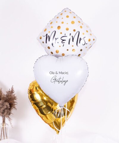 Balony z helem w pudełku dla pary – Mr & Mrs