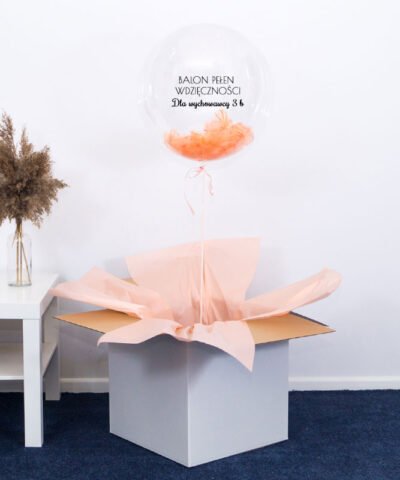 Balon xxl kula z helem i piórkami dla wychowawcy – Wdzięczność